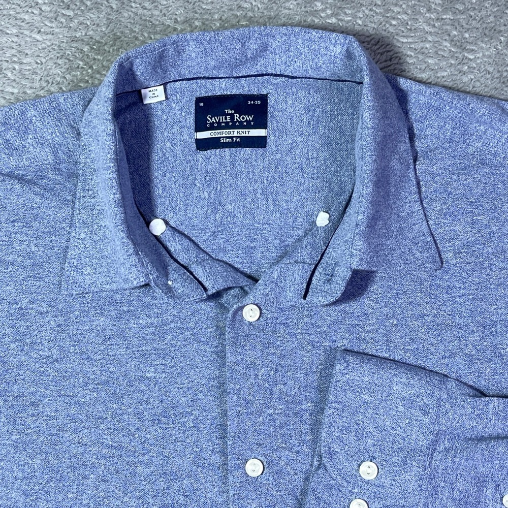 The‎ Savile Row Company Knit Shirt Comfort Slim Fit Blue Men's 18 34/35 Lounge